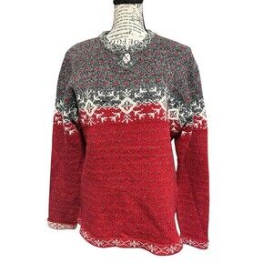 LG Woolrich Willow Grove Icelandic Wool Blend Sweater Pewter Clasps Fisherman